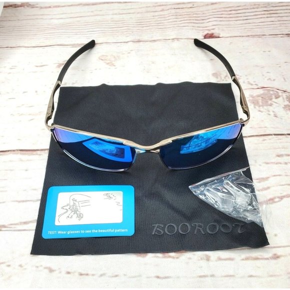 Blue Tinted Polarized Lens Gold Tone Booroot Stylish Sunglasses With Case - Picture 8 of 13